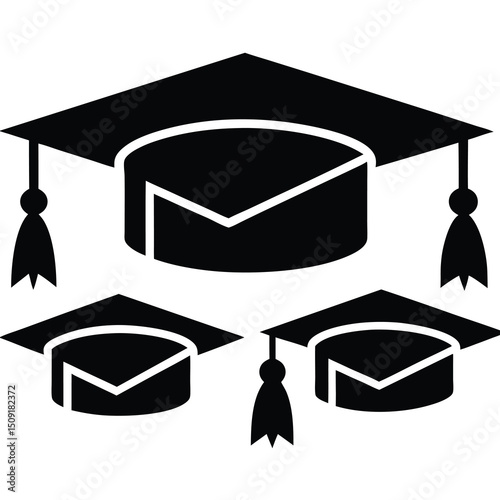 Black and white graduation caps showing academic achievement and educational success