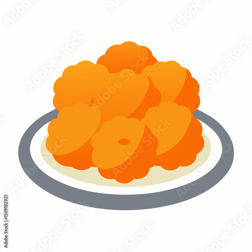 Breaded chicken nuggets on a plate vector icon on white background.
