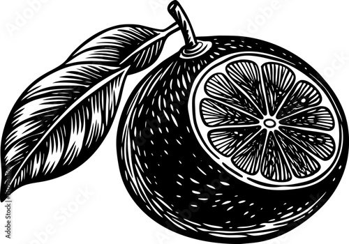 Orange outline sketch illustration. Healthy botanical drawing in engraving style for organic cooking 