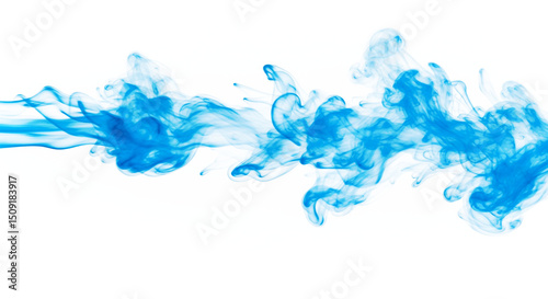 Wavy blue cloud of smoke with swirls on transparent background.