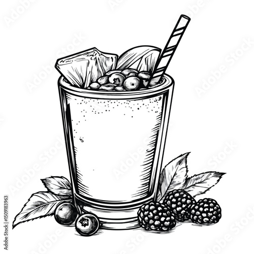 Vibrant Tropical Fruit Smoothie Drink with Fresh Blueberries for Refreshing Beverage Concept