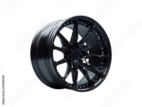 Sleek Alloy Wheel: A close-up shot of a modern, glossy black alloy wheel, showcasing its intricate spoke design and pristine condition. Capturing the essence of automotive elegance and performance.