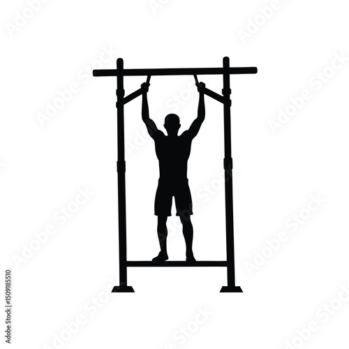 Assisted Pull Up Machine Workout Trainer Silhouette Vector Art Illustration