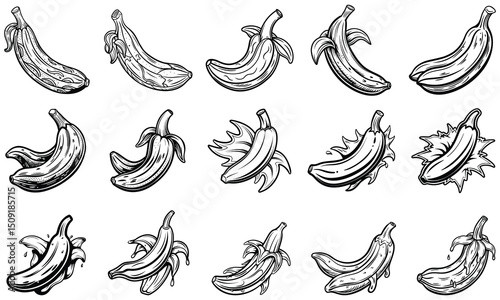 Banana Coloring Page for Adults Featuring Detailed Line Art, Ideal for Stress Relief and Relaxation, Perfect for Printable Art Therapy or Adult Coloring Book Use, High-Quality Design.