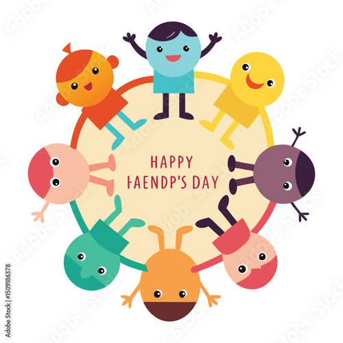 Happy Friendship Day Diverse Kids Circle