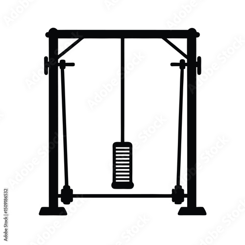 Cable Triceps Pushdown Machine Gym Equipment Silhouette Vector Art Illustration