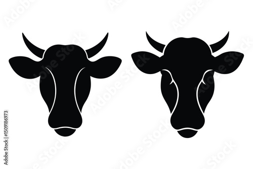 Simple black vector of cow head silhouette | minimal farm cattle face illustration
