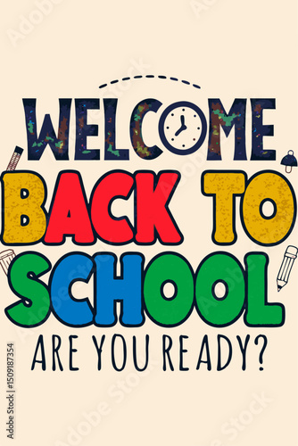 A vibrant and playful comic-style illustration of a back to school poster. pop-art letters with halftone dot patterns, in bright red, yellow, blue, and green