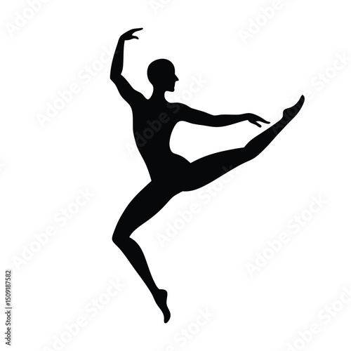 Dancer Leaping Elegant Male Form Silhouette Vector Art Illustration