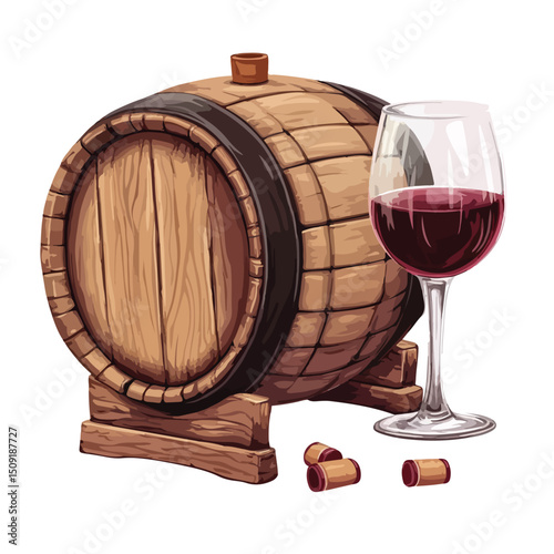 Elegant Wine Barrel, Drink, and Cups Vector Illustration for Sophisticated Bar Designs
