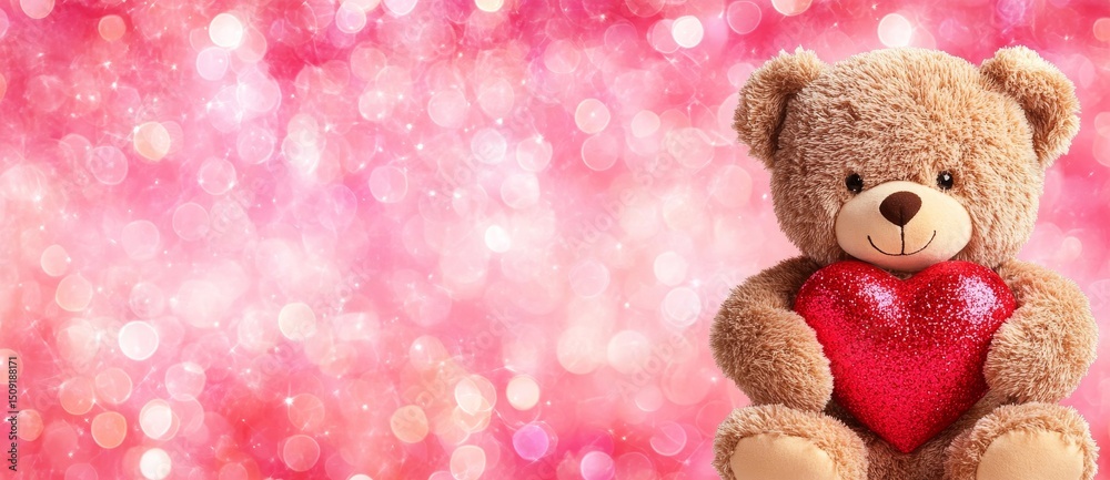 Fototapeta premium Teddy Bear and Heart, a Romantic and Festive Background completes the scene