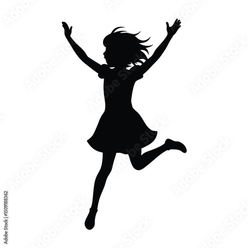 Girl Jumping With Joy Celebration Pose Silhouette Vector Art Illustration