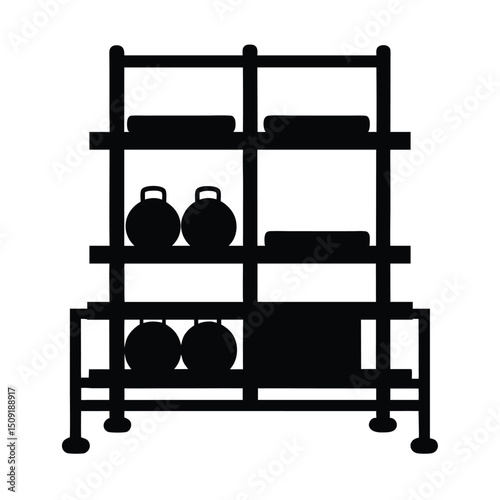 Gym Storage Rack Fitness Equipment Shelf Silhouette Vector Art Illustration