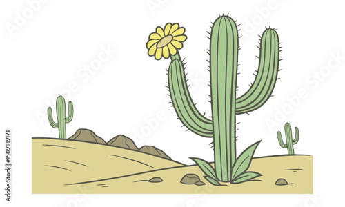  cactus vector,  isolated illustration on white background. Cactus with flowers.
