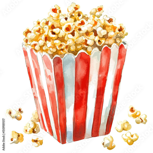 watercolor vector of Popcorn, high quality, isolated on a white background.