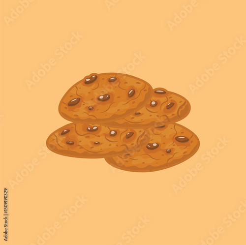 vector illustration of food in the form of sweet cookies with cute raisin topping, 
chocolate chunks