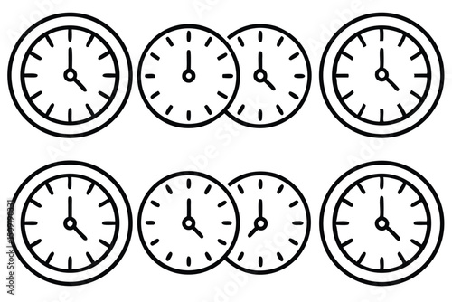 Simple black and white clock face icons representing time measurement and punctuality