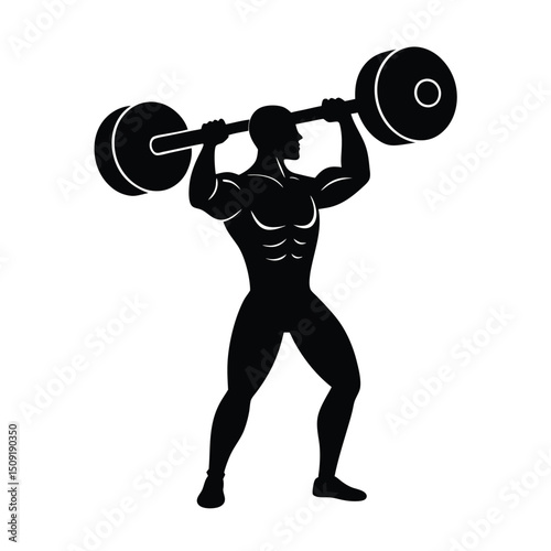Man Lifting Weights Power Training Gear Silhouette Vector Art Illustration