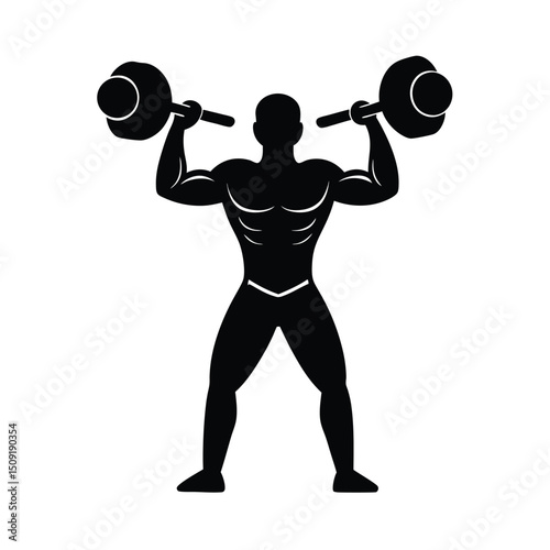 Man Lifting Weights Gym Strength Workout Silhouette Vector Art Illustration