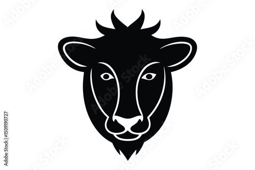 Minimal cow head vector silhouette graphic | side profile cattle face in dark outline art