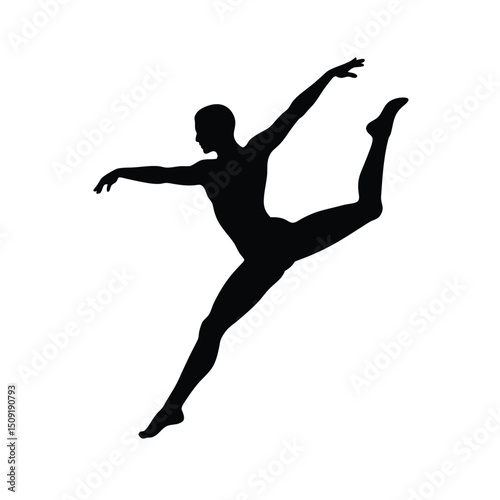 Men Dancer Leaping Artistic Motion Pose Silhouette Vector Art Illustration