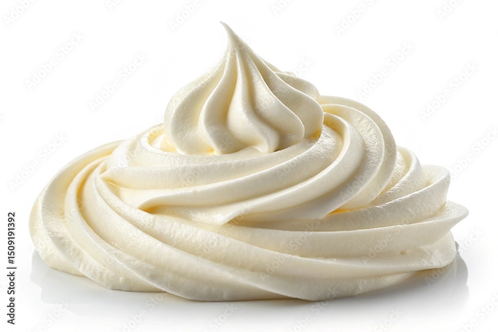 Whipped cream frosting swirl dessert topping vanilla sweet dairy delicious creamy smooth white background food Whipped cream frosting swirl dessert topping vanilla sweet dairy delicious creamy smooth white background food