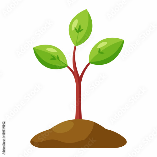 Cartoon illustration of a young plant sprouting from the ground with leaves