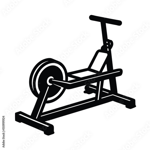 Seated Row Machine Back Exercise Equipment Silhouette Vector Art Illustration