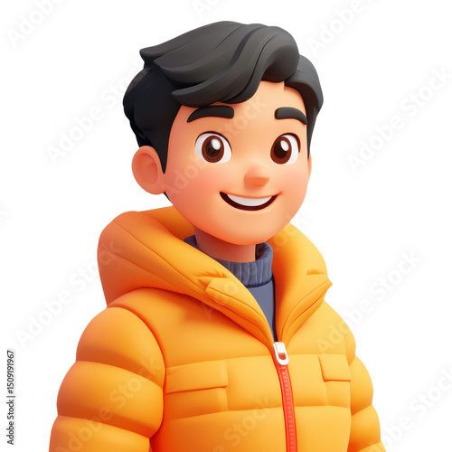 Cheerful Cartoon Boy Portrait in Winter Jacket: A Vibrant and Joyful Character Illustration with a Modern and Trendy Style for a Positive Mood