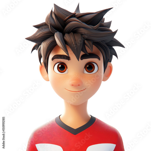 Charming Cartoon Boy Portrait: A Cheerful and Vibrant Digital Rendering of Youthful Innocence and Playful Design, Perfect for Animation and Graphic Art