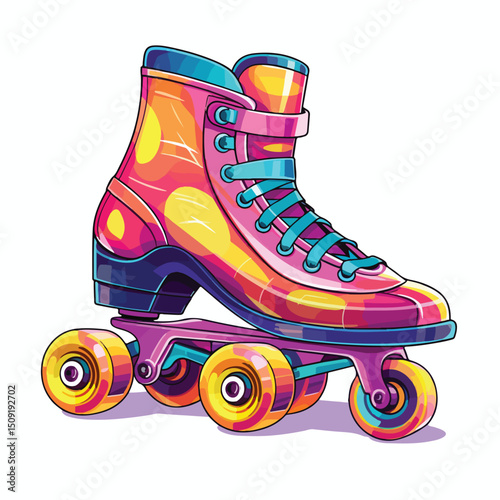 Illustration of Colorful Cartoon Roller Skate Sport Equipment on White Background