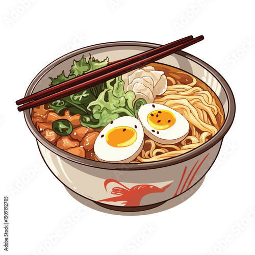 Traditional Japanese Cartoon Ramen Soup Illustration - Cultural Food Artwork