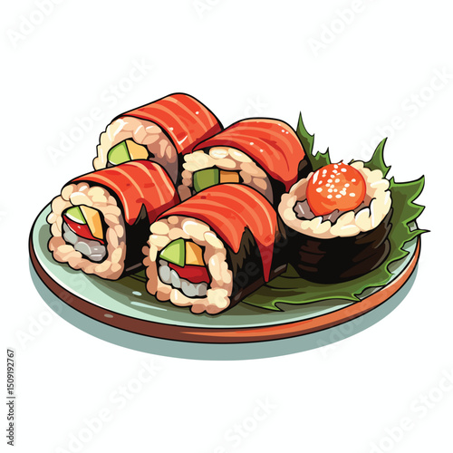 Colorful Cartoon Sushi Platter Illustration for Oriental Food Designs
