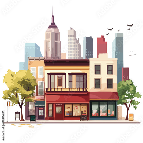 Urban Stores in City Scenery Vector Illustration Isolated EPS Image