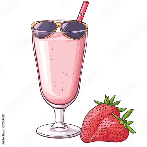 Vibrant Strawberry Smoothies and Stylish Sunglasses on White Background for Refreshing Summer Promotion
