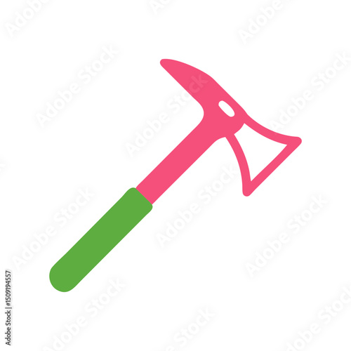 Colorful garden hoe illustration with a pink and green handle  