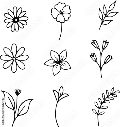 Elegant Flower Outline Vector – Minimal Floral Line Art for Logos, Prints & Design Projects