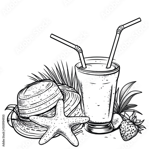 Tropical Smoothie on Summer Beach: Relaxation and Refreshment Concept