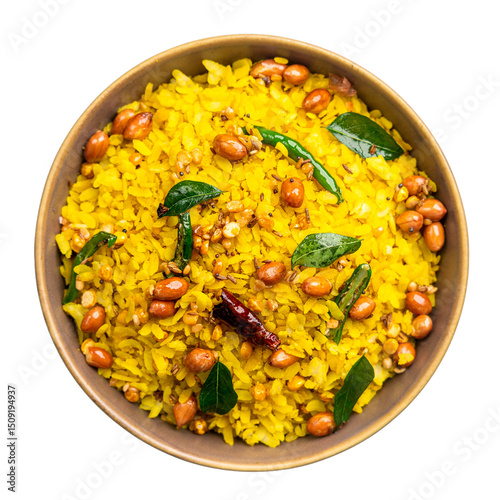 Bowl of Poha Top View on a Transparent PNG background 