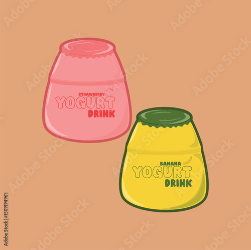 vector illustration of a yogurt drink with strawberry and banana flavor in a cute bottle