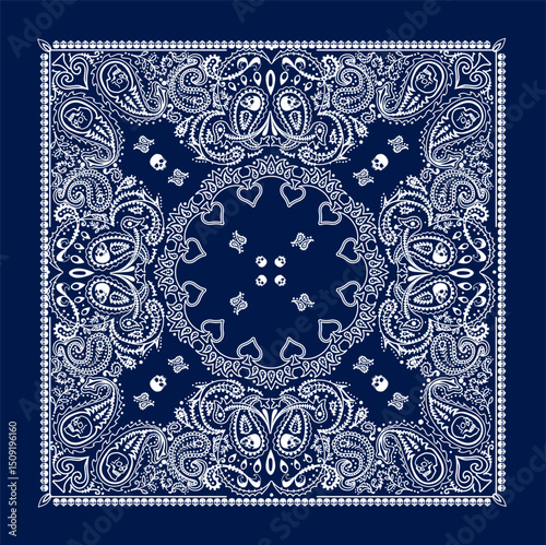 paisley , skull   bandana print vectör design