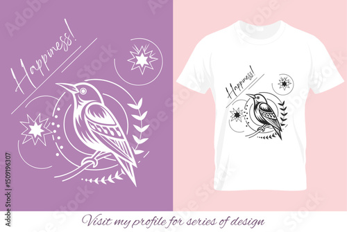Happiness Bird T-Shirt Design Minimalist Line Art Vector Illustration