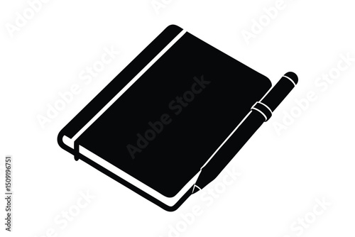 notebook and pen vector icon on white