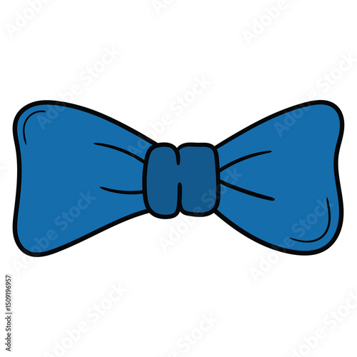 Hand drawn cartoon blue bow tie on white background.