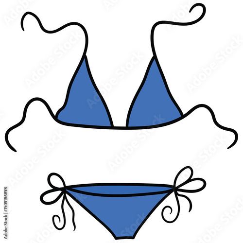 Hand drawn cartoon blue bra and panties on white background.