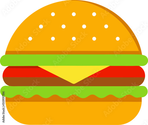 Flat hamburger icon for menu or food delivery app, fast food vector design concept