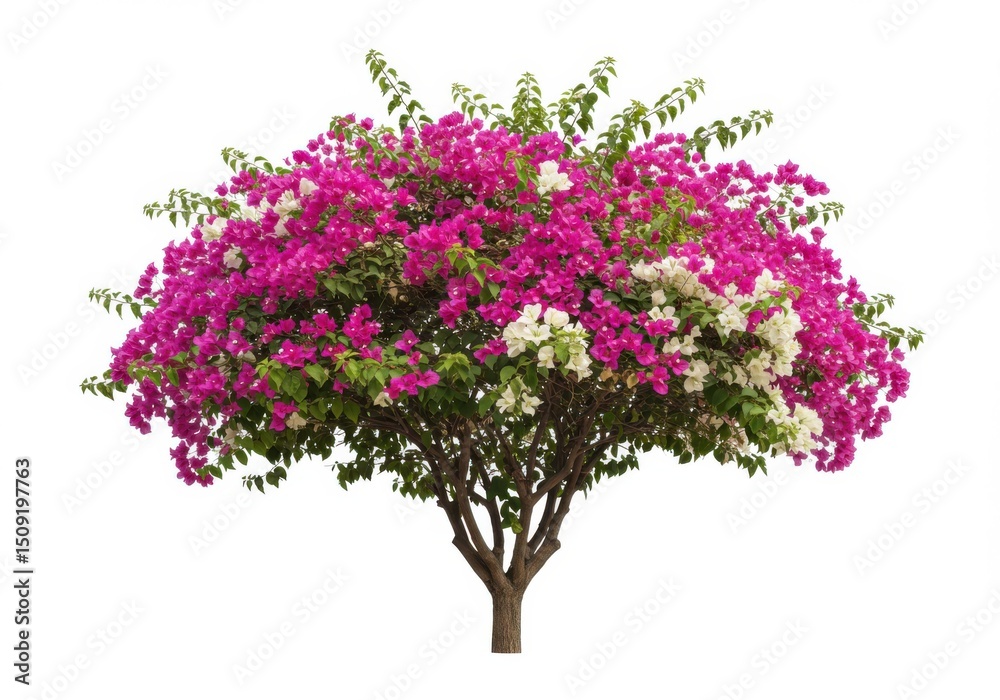 Obraz premium A bougainvillea plant with pink and white blossoms against a plain backdrop