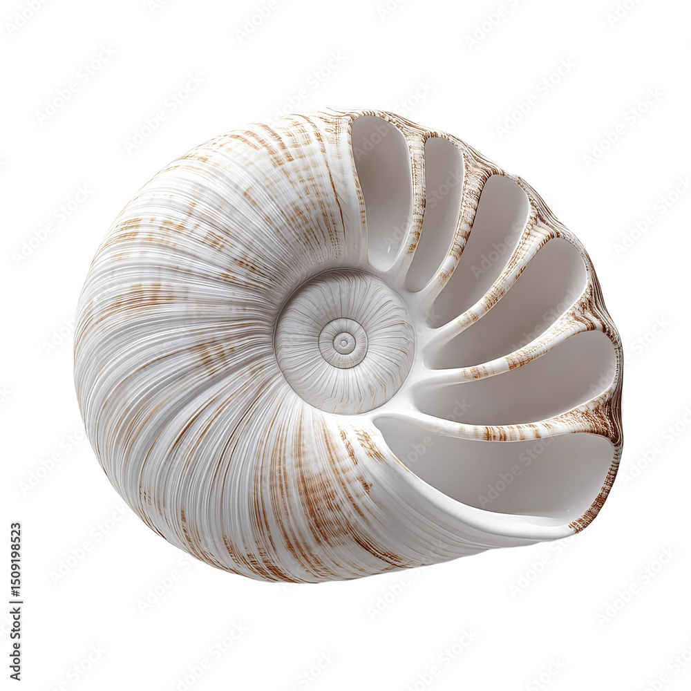 Obraz premium Close-up view of an exquisite nautilus shell. The intricate details of the spiral structure are displayed beautifully, capturing the essence of natural design.