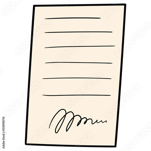 Hand drawn cartoon paper document on white background.