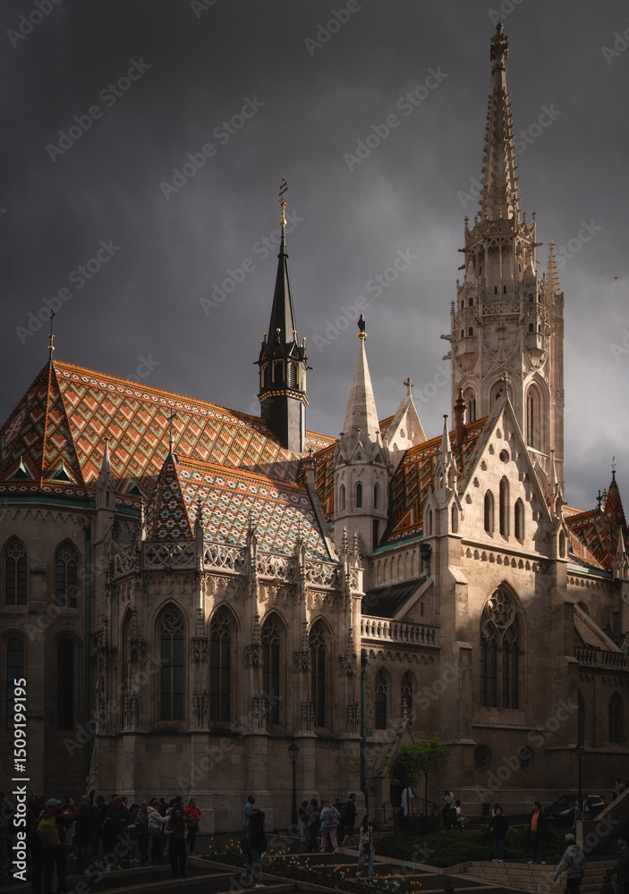 Fototapeta premium View of the iconic Matthias Church in Buda Castle, Budapest, Hungary
